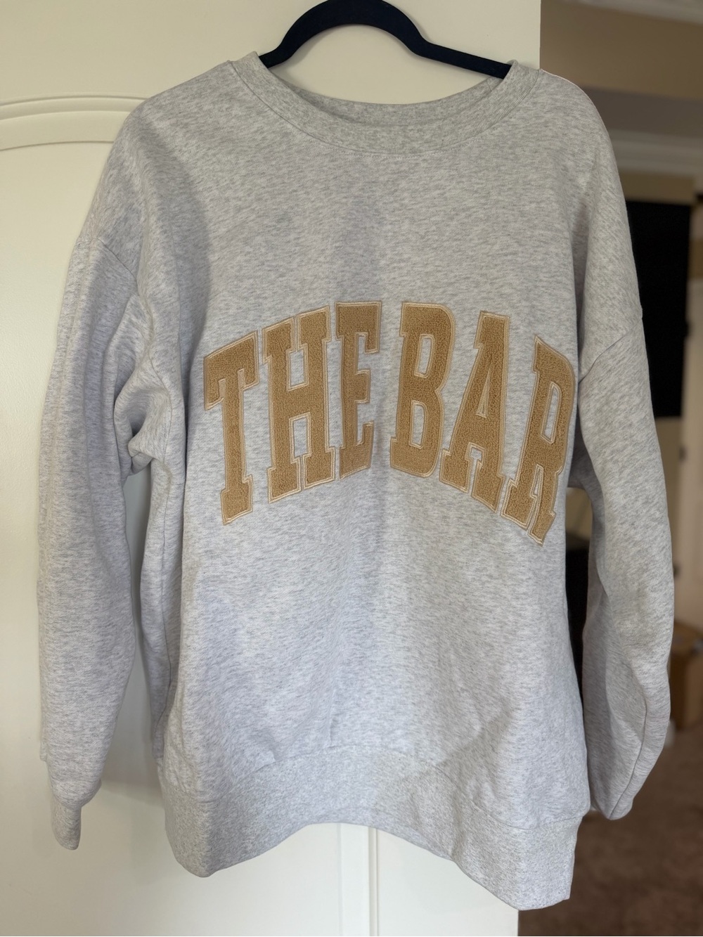 THE BAR crewneck with Tan Teddy Lettering